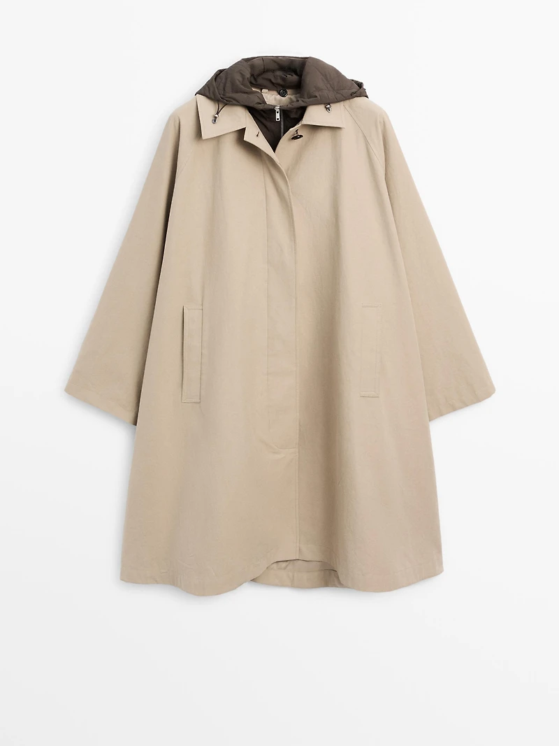 Cape trench coat with hood