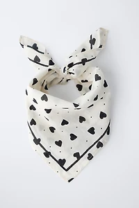 HEART AND POLKA DOT PRINT SQUARE BANDANA