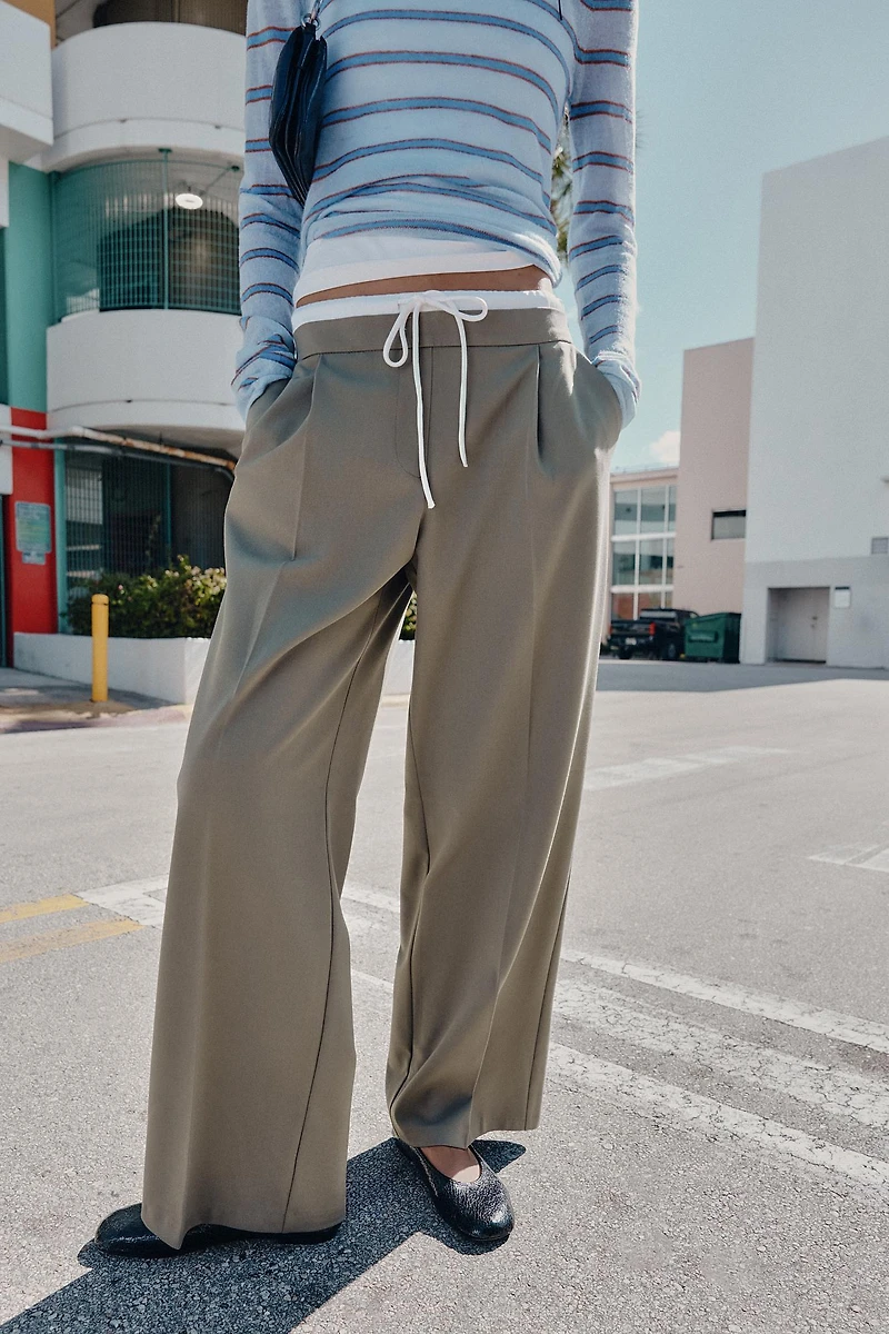 WIDE LEG PANTS WITH DOUBLE WAISTBAND