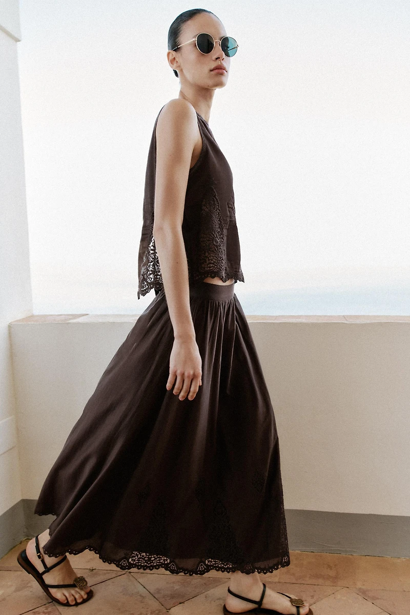EMBROIDERED VOLUME MIDI SKIRT