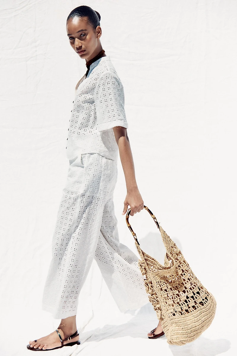 PANTALON JUPE-CULOTTE BRODERIES AJOURÉES