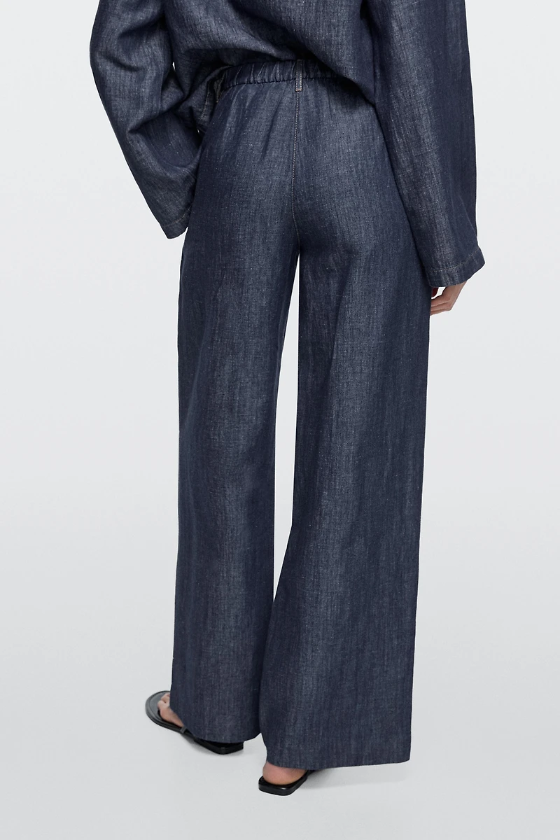 Total look linen blend wide-leg jeans