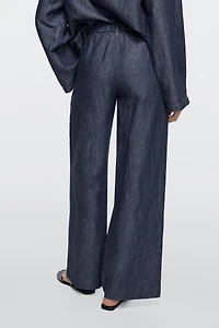 Total look linen blend wide-leg jeans