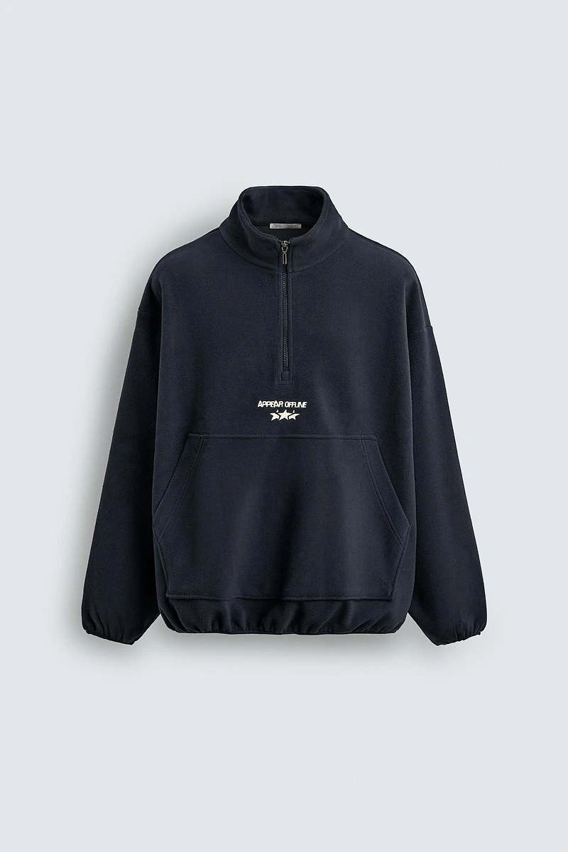 EMBROIDERED QUARTER-ZIP FLEECE SWEATSHIRT