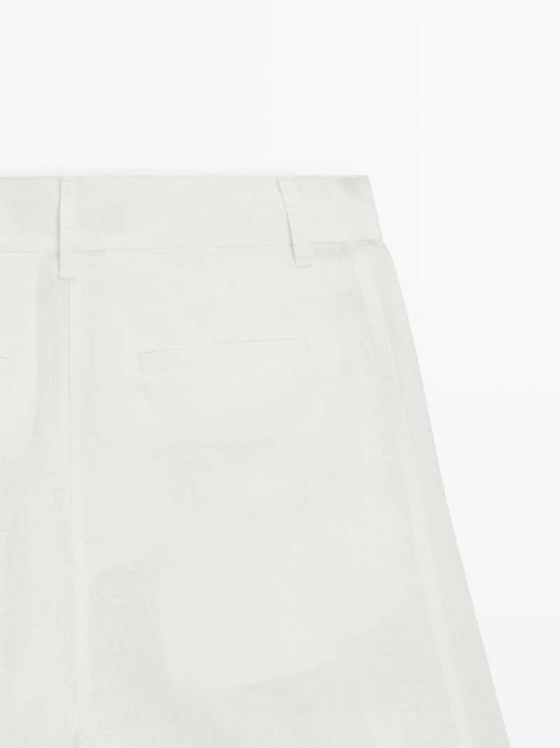100% linen long Bermuda shorts with darts
