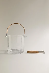 GLASS ICE BUCKET AND TONGS SET