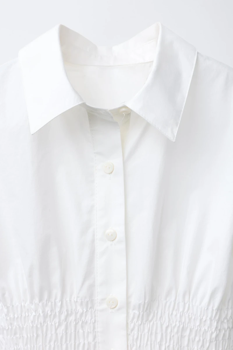 CONTRAST BOW ELASTIC SHIRT