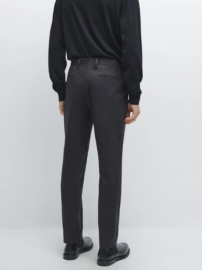 Cotton blend slim fit trousers
