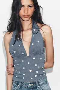 RUSTIC BEADED HALTER TOP