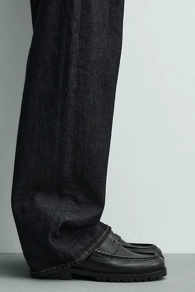 LEATHER TRACK SOLE PENNY LOAFERS