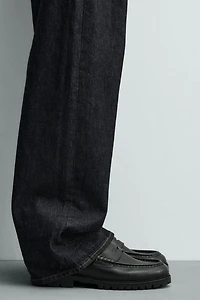 LEATHER TRACK SOLE PENNY LOAFERS