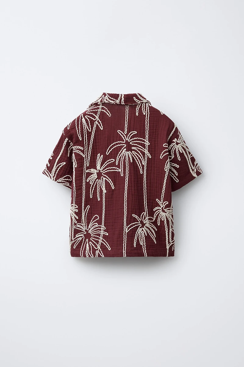 EMBROIDERED PALM TREE TEXTURED SHIRT