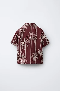 EMBROIDERED PALM TREE TEXTURED SHIRT