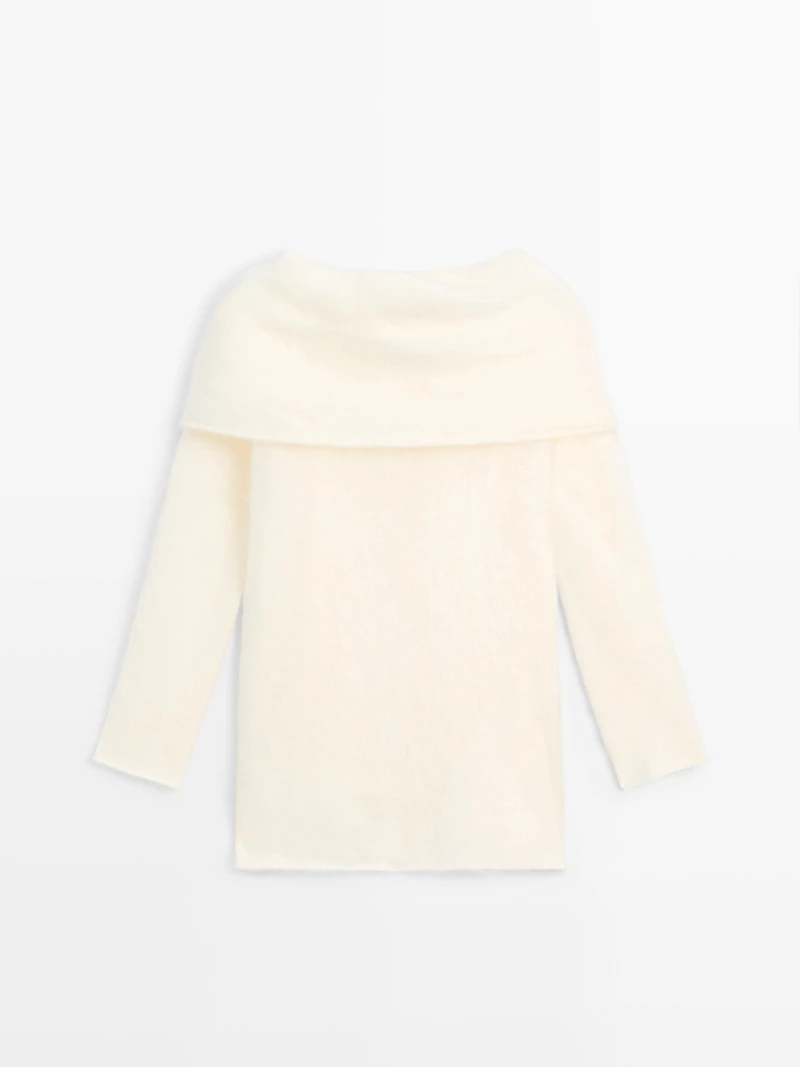 Knit wool and cashmere sweater with exposed shoulders