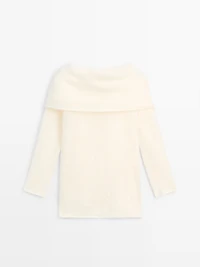 Knit wool and cashmere sweater with exposed shoulders