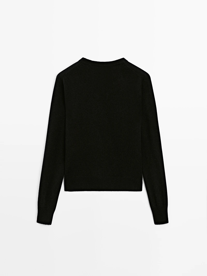 Wool blend crew neck knit sweater