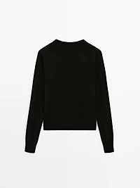 Wool blend crew neck knit sweater