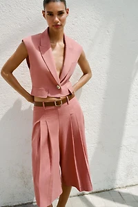 LINEN BELTED LONG BERMUDA SHORTS