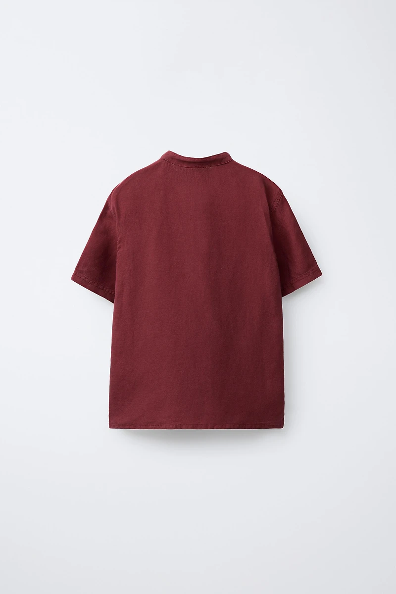 LINEN BLEND MANDARIN COLLAR SHIRT