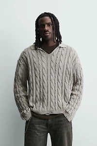 DISTRESSED BRAIDED TEXTURED POLO SHIRT
