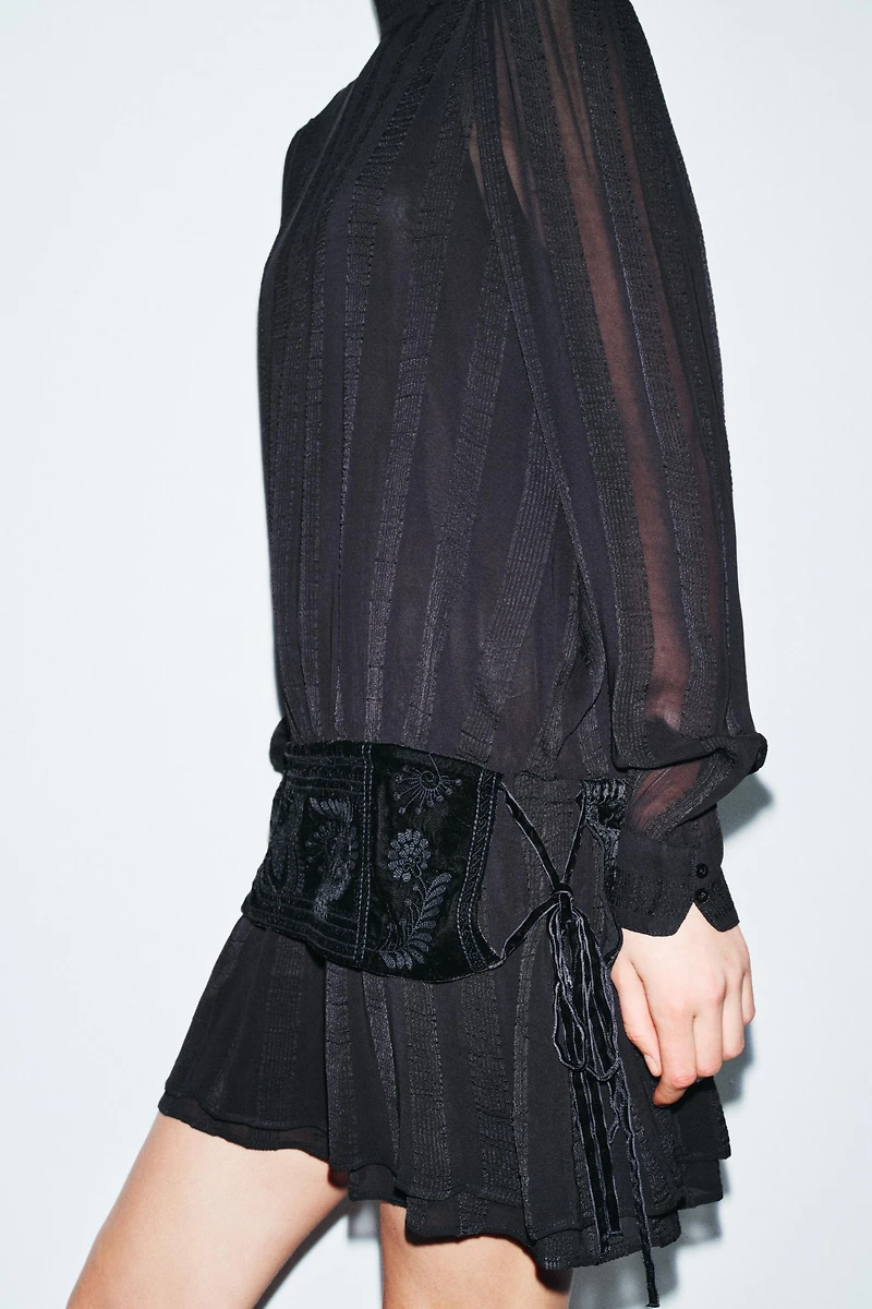 EMBROIDERED SASH COMBINATION DRESS ZW COLLECTION