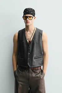 LEATHER VEST WITH CONTRAST STITCHING