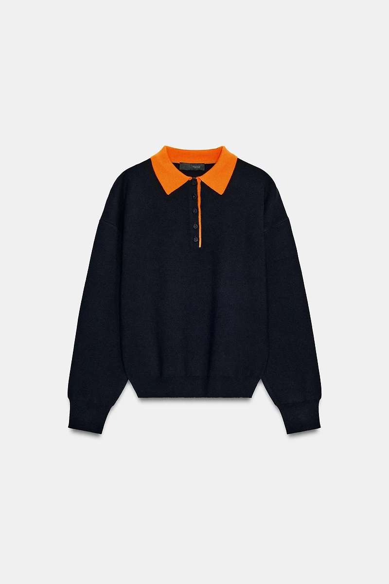 CONTRAST COLLAR KNIT POLO SHIRT