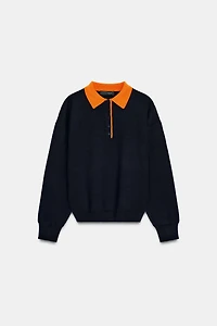 CONTRAST COLLAR KNIT POLO SHIRT