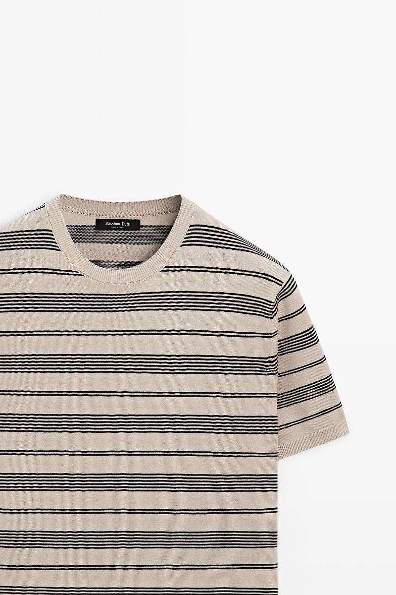 Striped short sleeve knit sweater