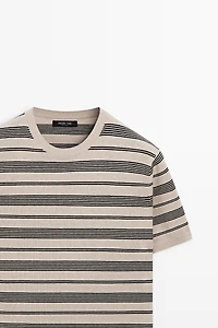 Striped short sleeve knit sweater