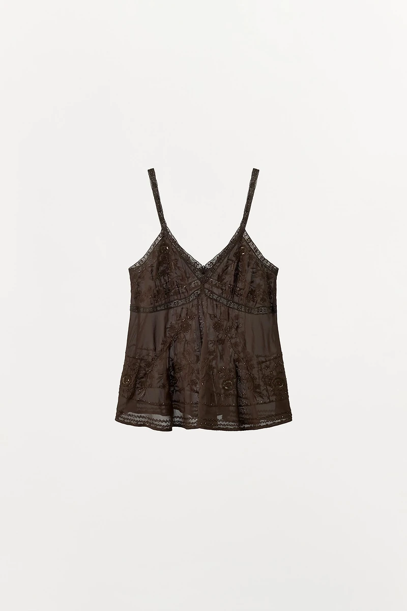 EMBROIDERED BEADED CAMISOLE