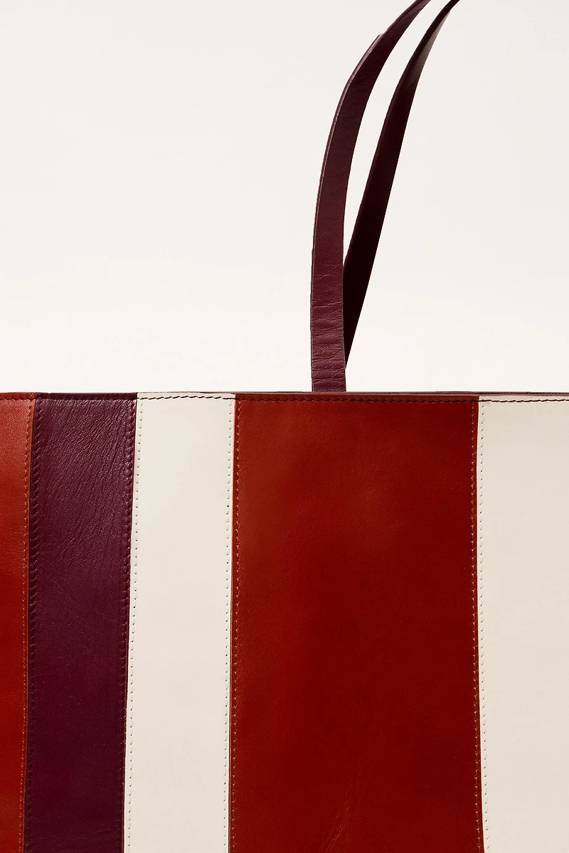 STRIPED LEATHER MAXI SHOPPER LIMITED EDITION