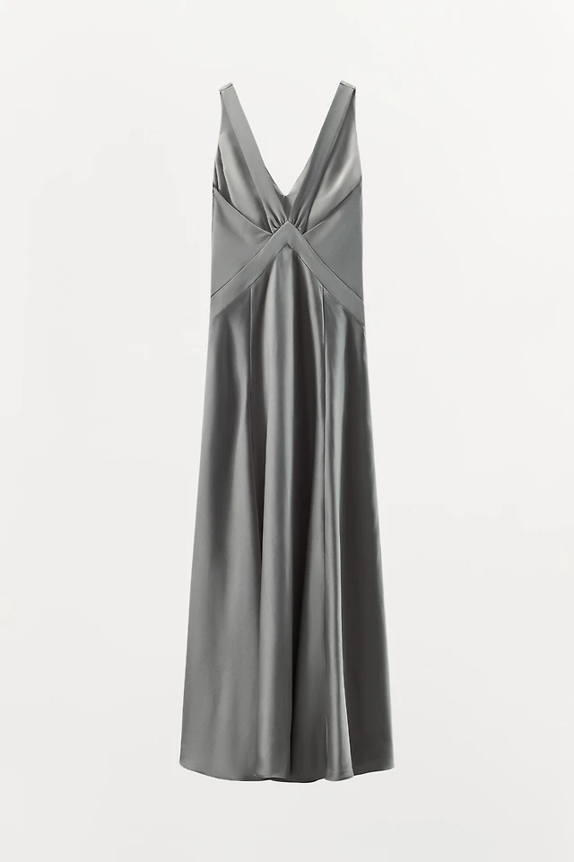 zara grey satin dress ZW COLLECTION ASYMMETRIC SATIN DRESS - Dark gray