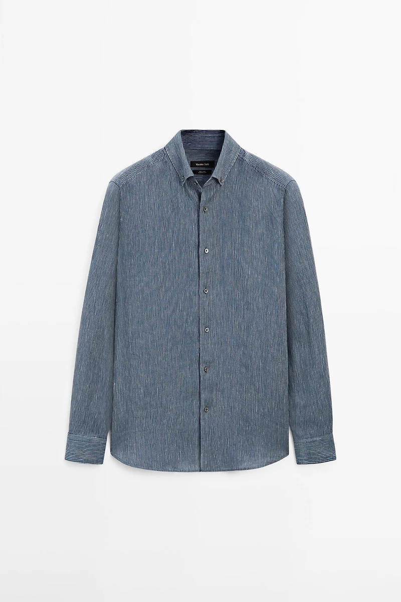Chemise regular fit milleraies 100 % lin