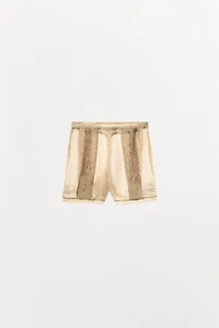 EMBROIDERED PRINT ORGANZA SHORTS