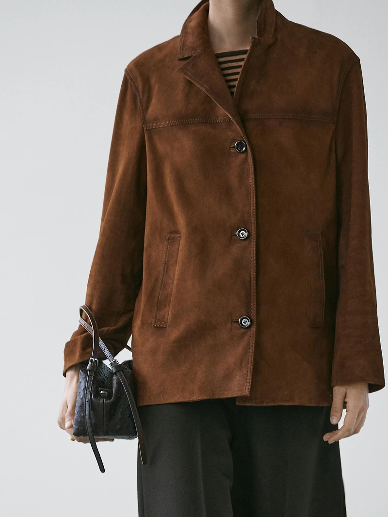 Suede leather blazer with pockets