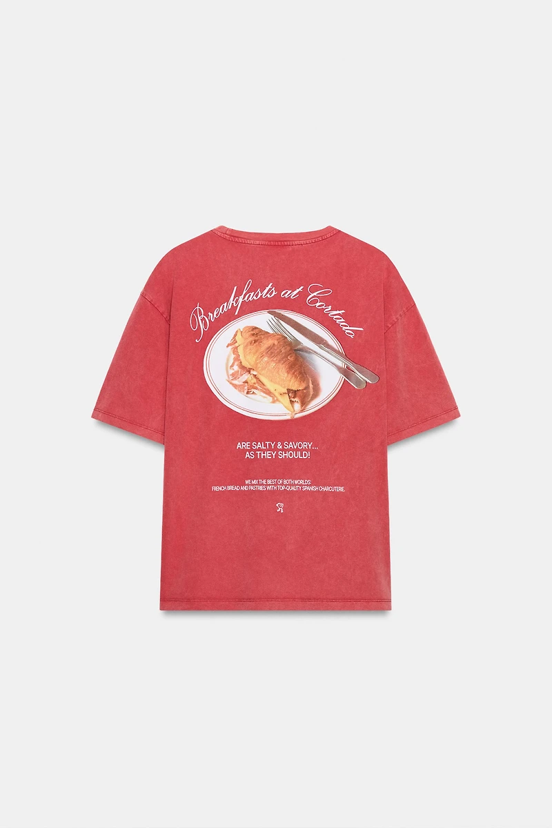 CUT PRINT WASHED EFFECT T-SHIRT