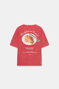 CUT PRINT WASHED EFFECT T-SHIRT