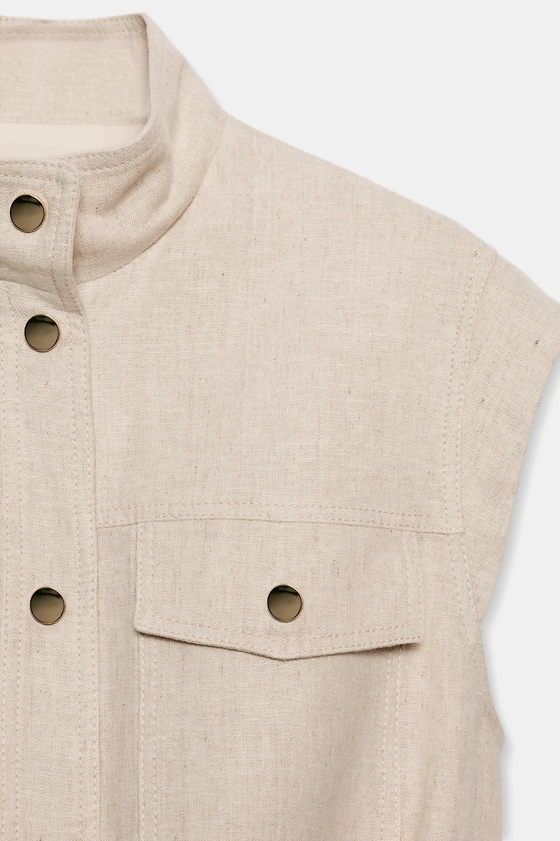 LINEN BLEND POCKET VEST