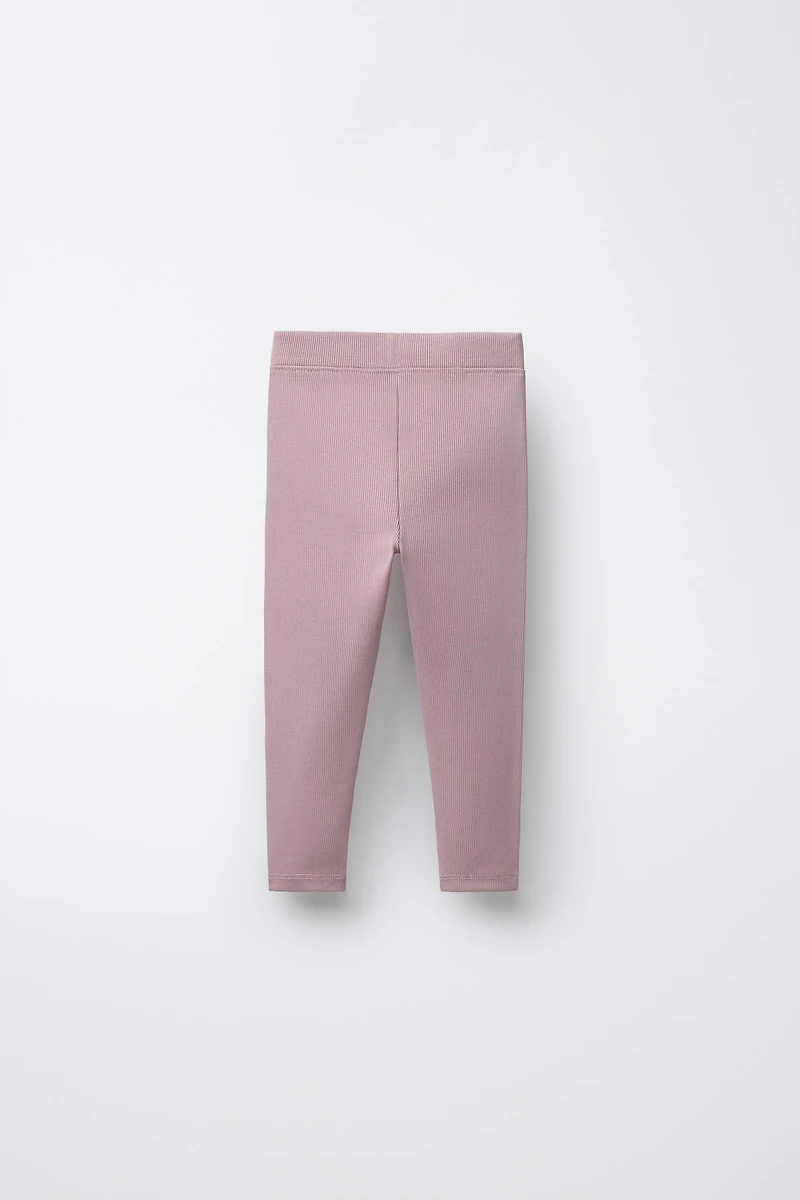 LABEL DETAIL RIBBED LEGGINGS