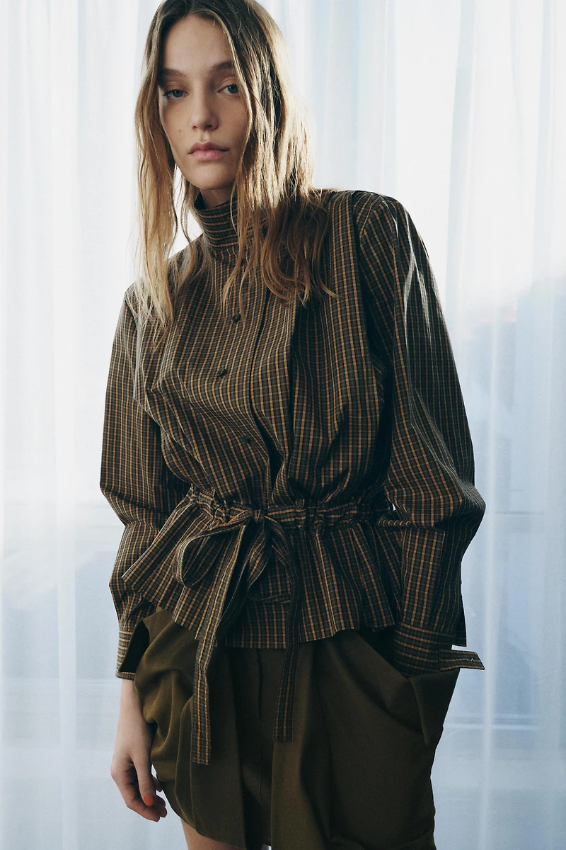 PLAID COTTON SHIRT WITH TIE ZW COLLECTION