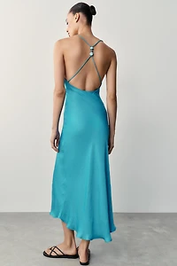 BEADED BACK SATIN EFFECT DRESS