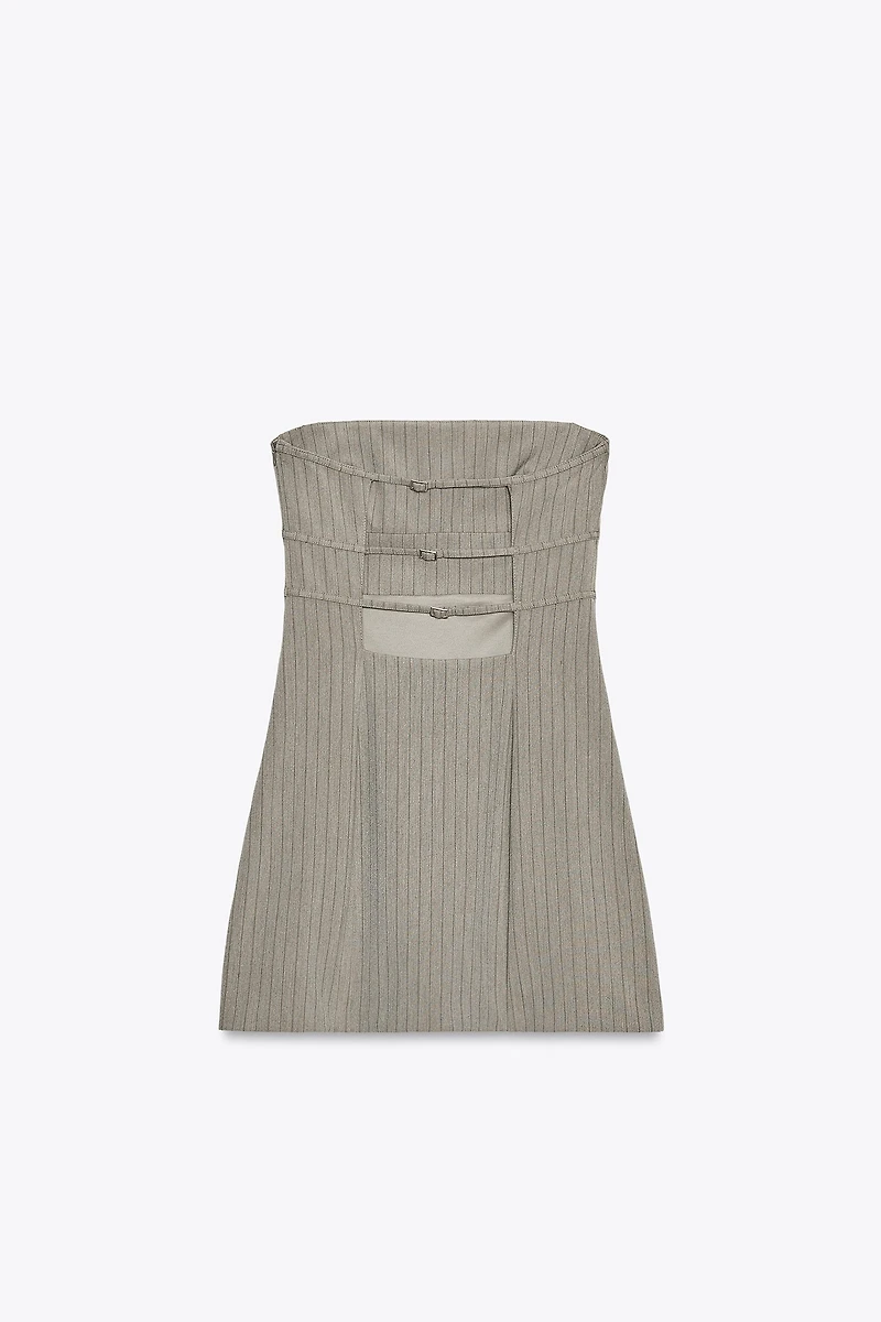 STRAPLESS PINSTRIPE DRESS