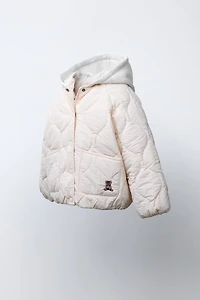 EMBROIDERED BEAR HOODED PUFFER JACKET