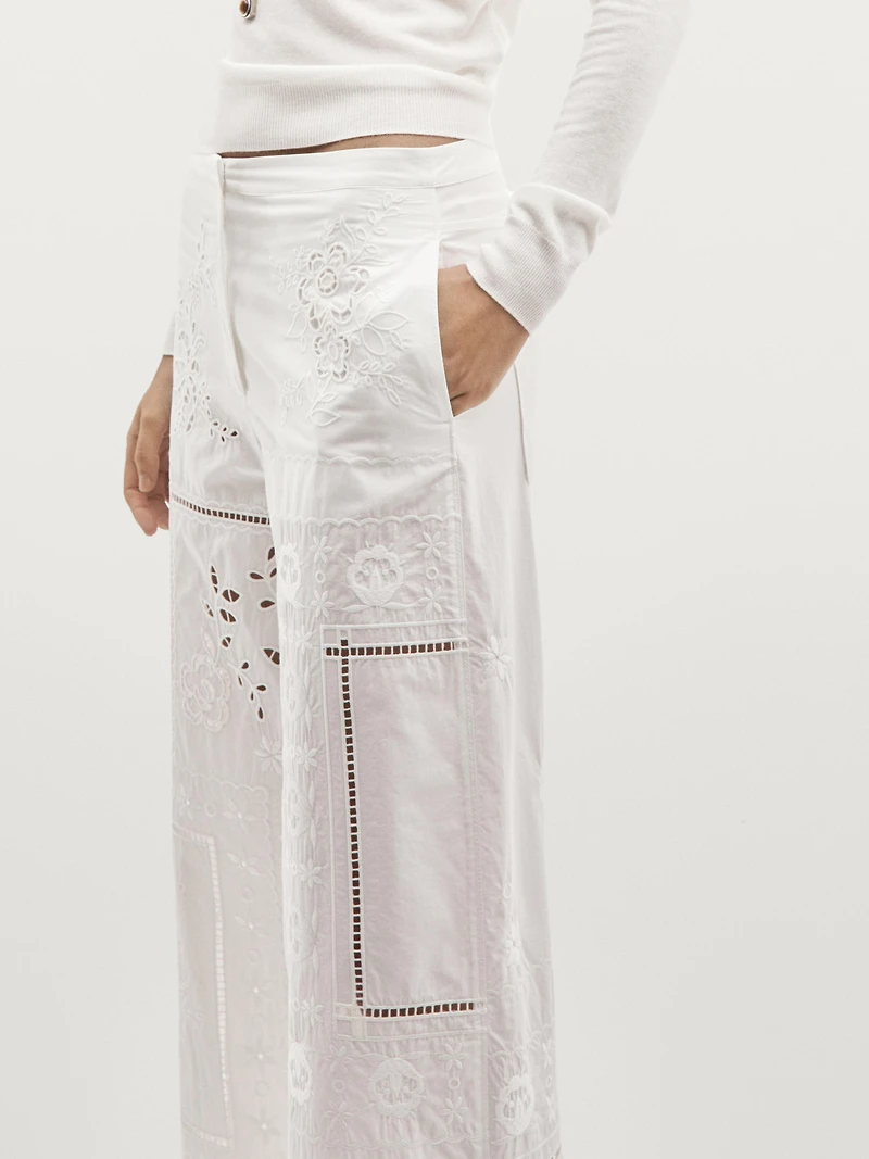 Embroidered patchwork trousers