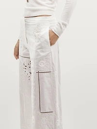 Embroidered patchwork trousers
