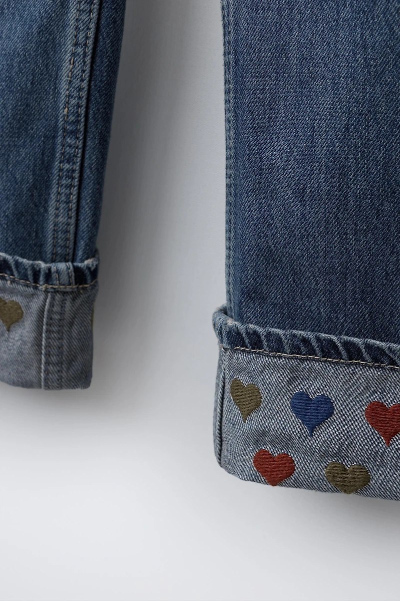 HEART PRINT STRAIGHT LEG JEANS
