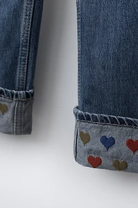 HEART PRINT STRAIGHT LEG JEANS