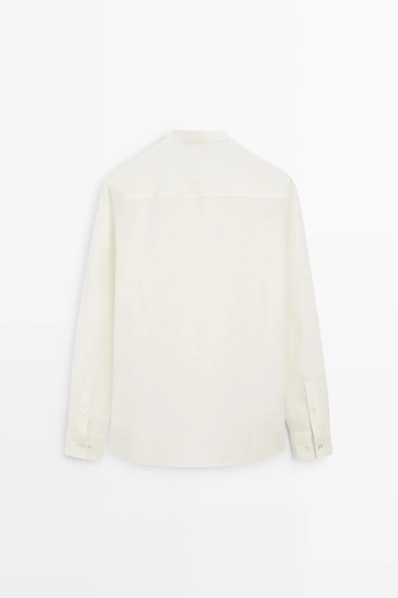100% linen regular fit shirt with stand collar