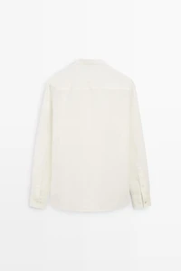 100% linen regular fit shirt with stand collar